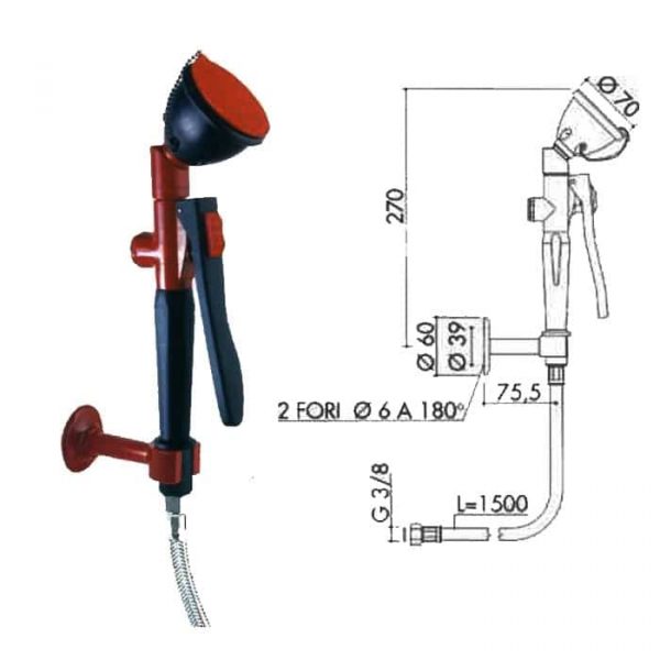DUCHA DESMONTABLE 45 ° CON SOPORTE DE MONTAJE EN PARED
