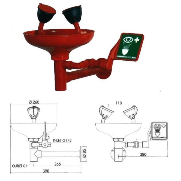 Fuente para lavado de ojos con montaje en pared