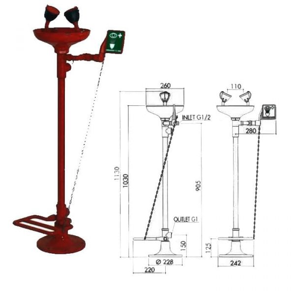Fuente de pie para el lavado de ojos doble