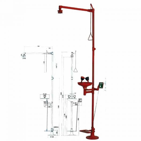Ducha de suelo con limpieza de ojos y control de mano